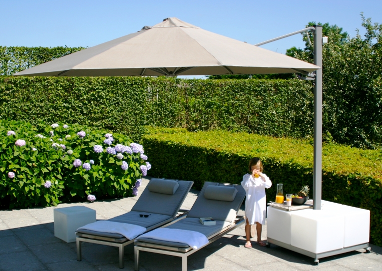 PURPLE LEAF Zweefparasol 270x270 Cm - 360° Draaibaar, Wit Frame - UV Bescherming