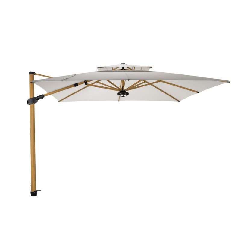 Solero Zweefparasol Fratello Alu Wood 300x300 cm parelwit